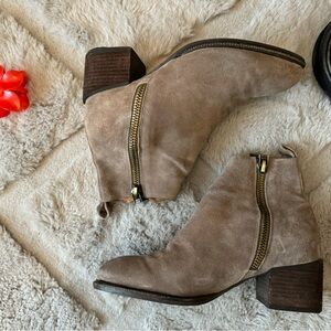 JEFFREY CAMPBELL Tan Suede Ankle Boots with Chunky Heel